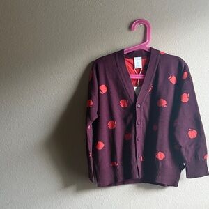 NWT Tinycottons Burgundy Cardigan with Red Apple 8t